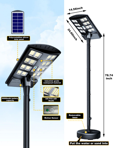 8000W dużej mocy IP68 wodoodporny słupek zewnętrzny o długości 6,5 stopy, 3000K/4000K/6500K słoneczne lampy podłogowe od zmierzchu do świtu słoneczne światła bezpieczeństwa